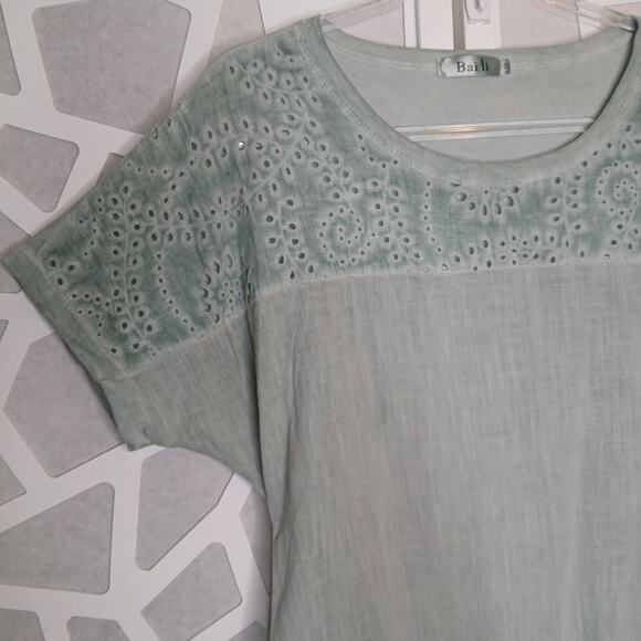 Bai Li Pastel Green Eyelet Embroidered Oversize Dress Womens L/XL Lagenlook Boho - Picture 2 of 14